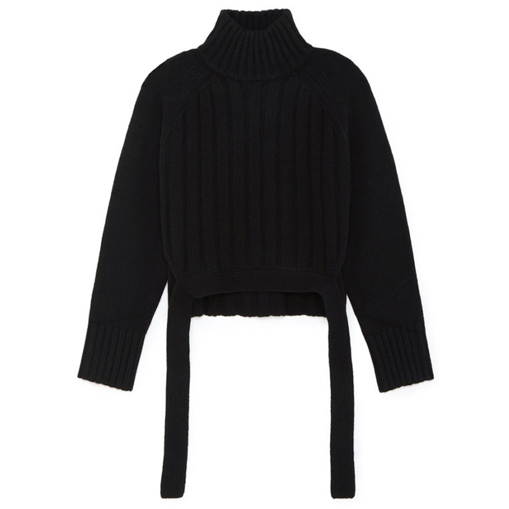 Proenza Schouler Cashmere Wool Sweater Black Turtleneck Ribbed Cropped - XSmall